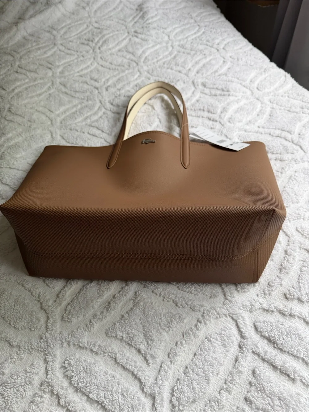 Brand new Lacoste Dark Brown Reversible Leather Tote with Croc Logo